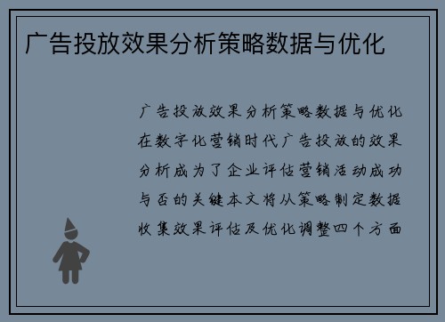 广告投放效果分析策略数据与优化